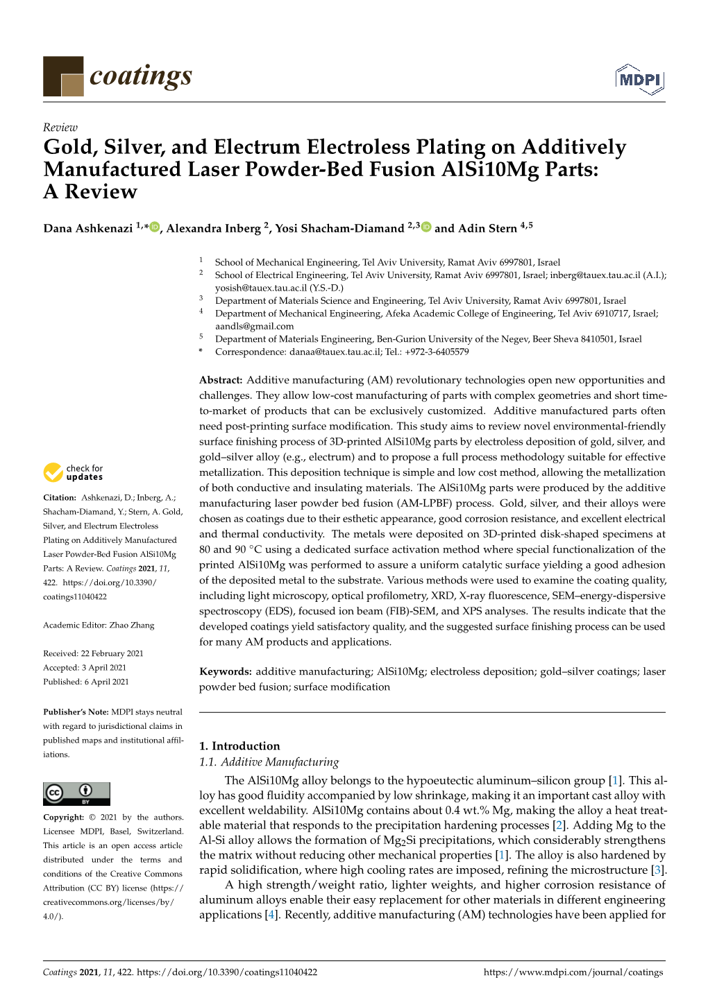 Gold, Silver, and Electrum Electroless Plating on Additively Manufactured Laser Powder-Bed Fusion Alsi10mg Parts: a Review