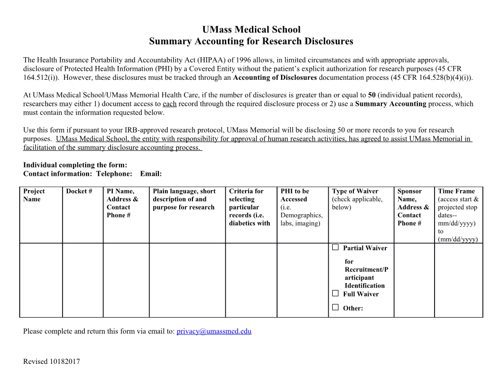 Summary Accounting for Research Disclosures