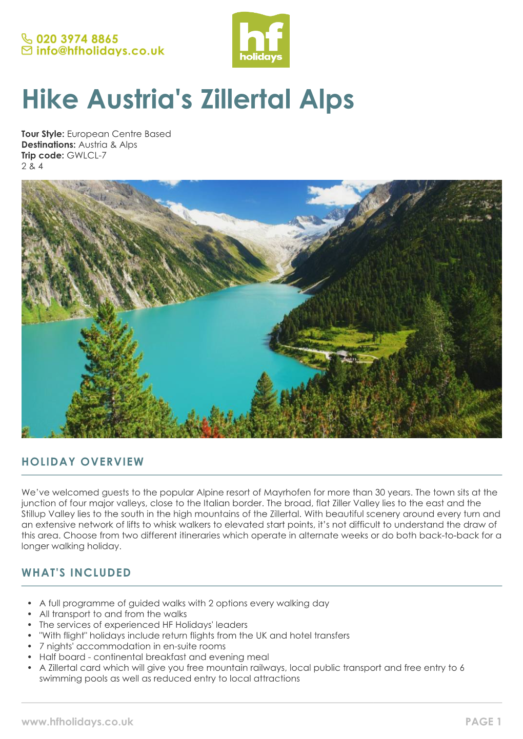 Zillertal Alps Guided Walking Holiday