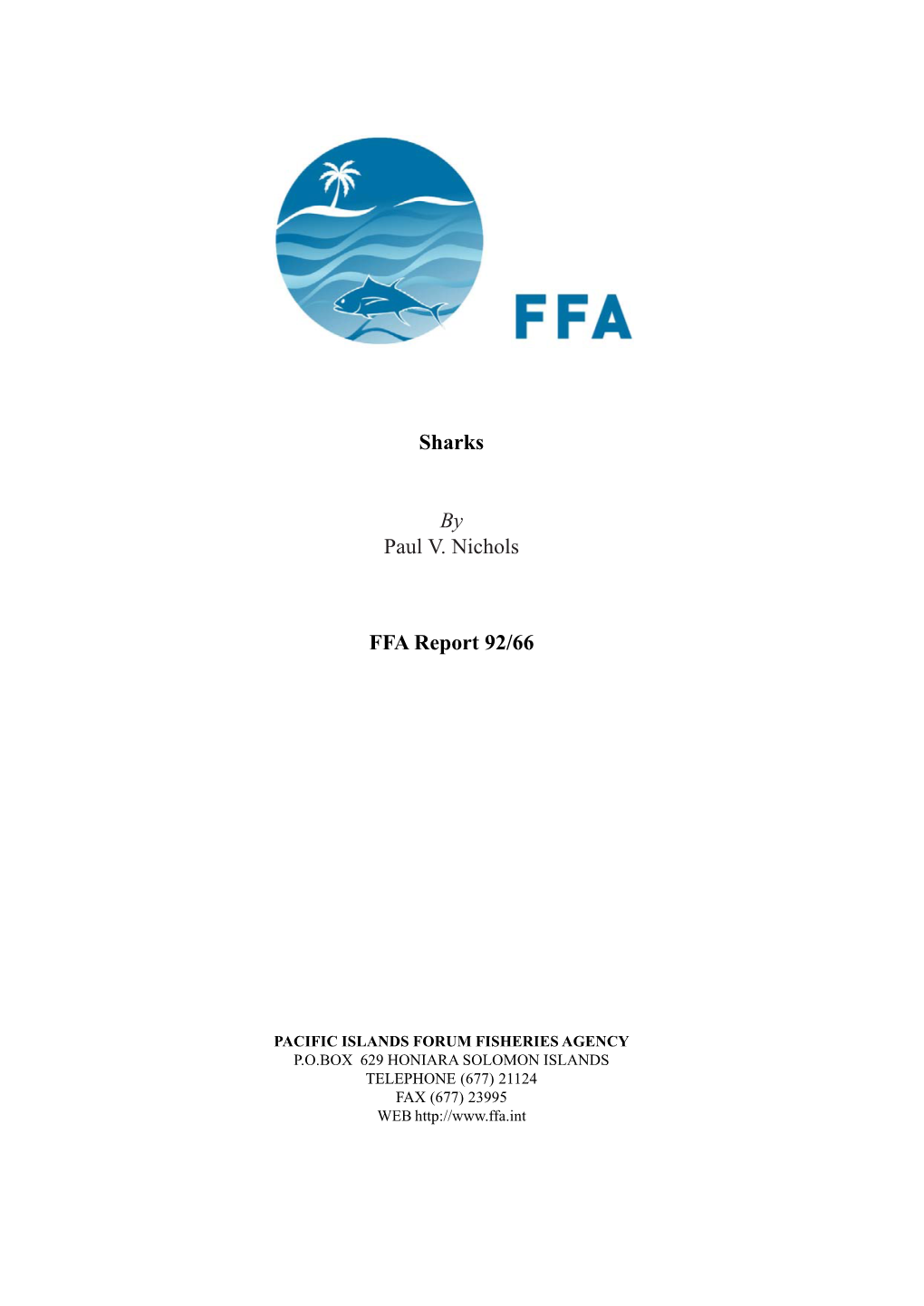 Sharks by Paul V. Nichols FFA Report 92/66