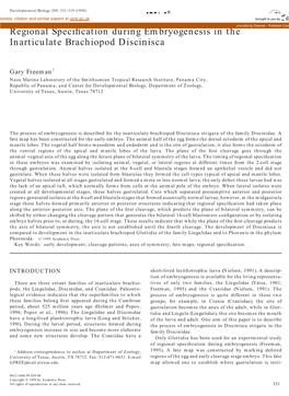 Regional Specification During Embryogenesis in the Inarticulate