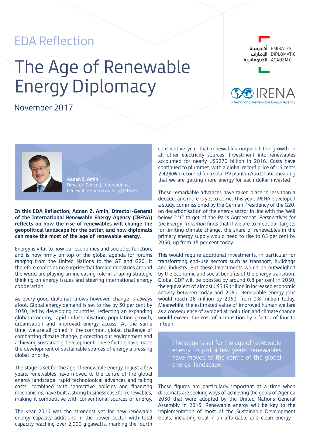 The Age of Renewable Energy Diplomacy November 2017