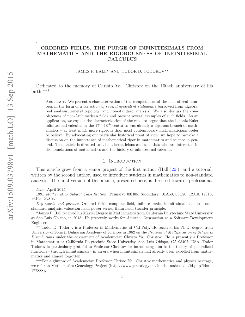 Arxiv:1509.03798V1 [Math.LO] 13 Sep 2015 Birth.*** Tsnli Bso N21.H Rsnl Ok for Works Presently He 2013