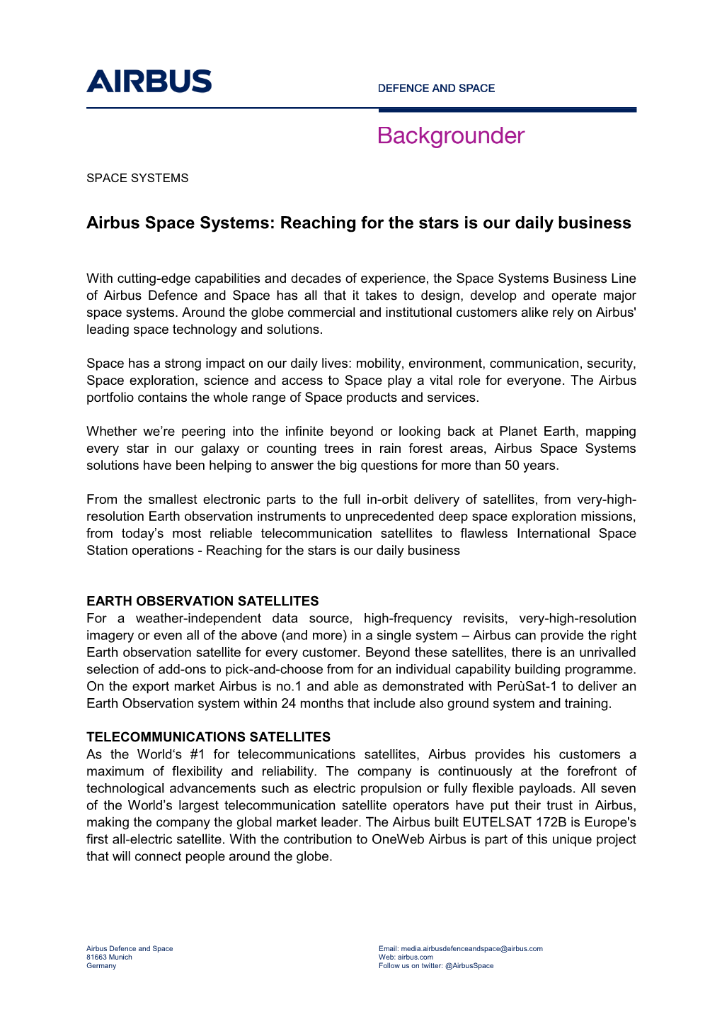 Airbus Space Systems: Reaching for the Stars Is Our Daily Business