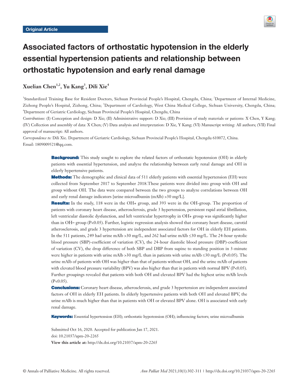 Associated Factors of Orthostatic Hypotension in the Elderly Essential Hypertension Patients and Relationship Between Orthostatic Hypotension and Early Renal Damage