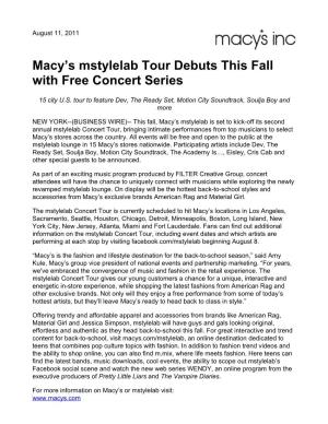 Macy's Mstylelab Tour Debuts This Fall with Free Concert Series
