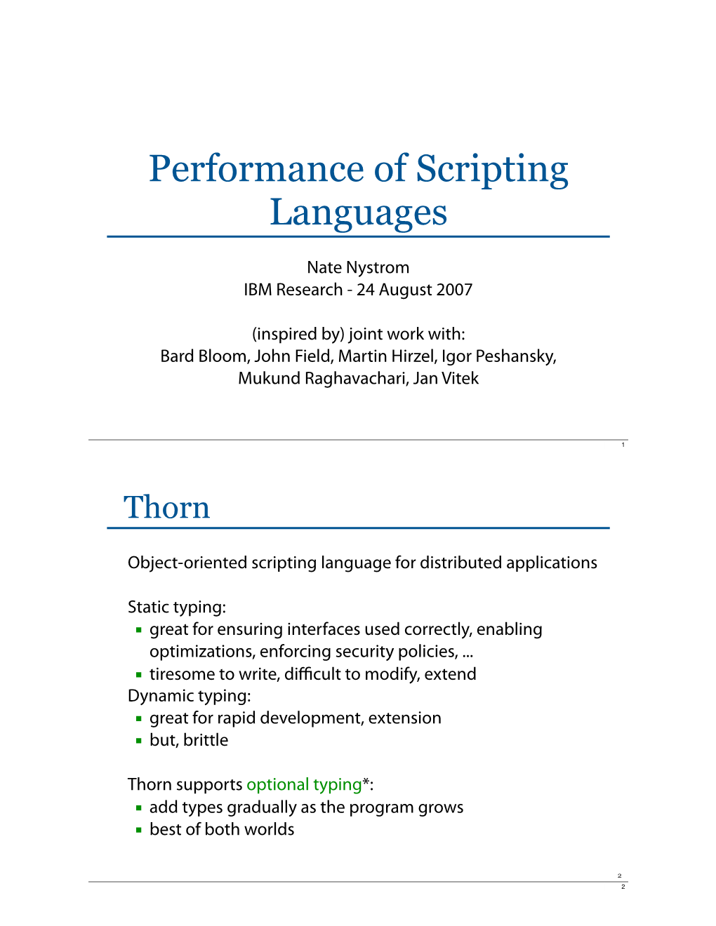 Performance of Scripting Languages
