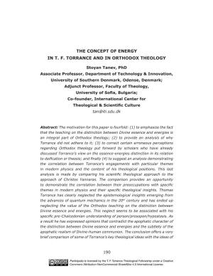 The Concept of Energy in T. F. Torrance and in Orthodox Theology