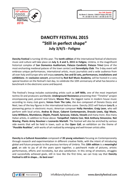 DANCITY FESTIVAL 2015 “Still in Perfect Shape” July 3/4/5 - Foligno