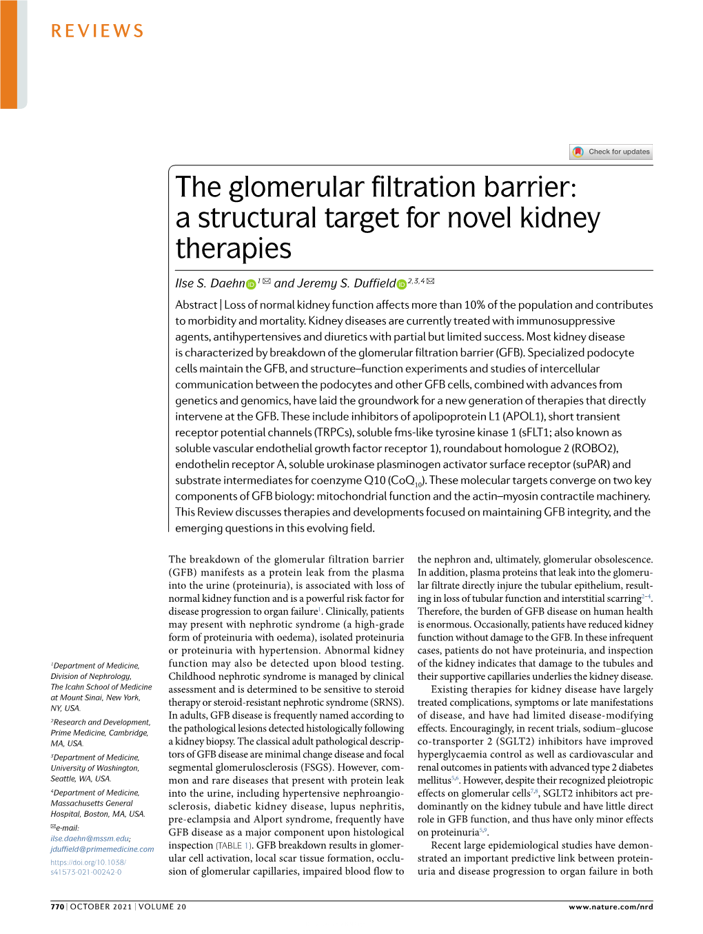 The Glomerular Filtration Barrier: a Structural Target for Novel Kidney Therapies