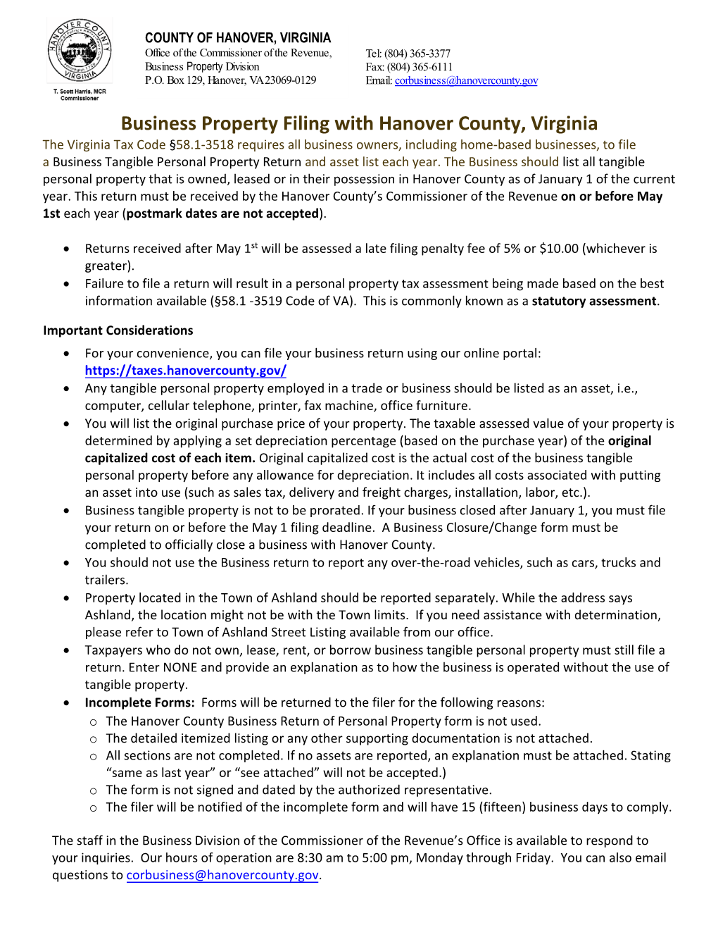 Business Personal Property Return 2021