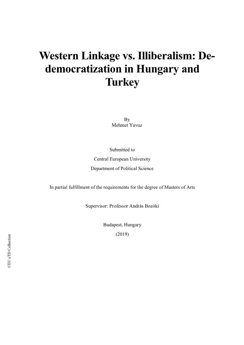 Western Linkage Vs. Illiberalism: De- Democratization in Hungary and Turkey