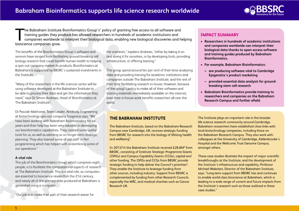 Babraham Bioinformatics Supports Life Science Research Worldwide