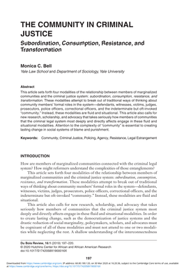 THE COMMUNITY in CRIMINAL JUSTICE Subordination, Consumption, Resistance, and Transformation