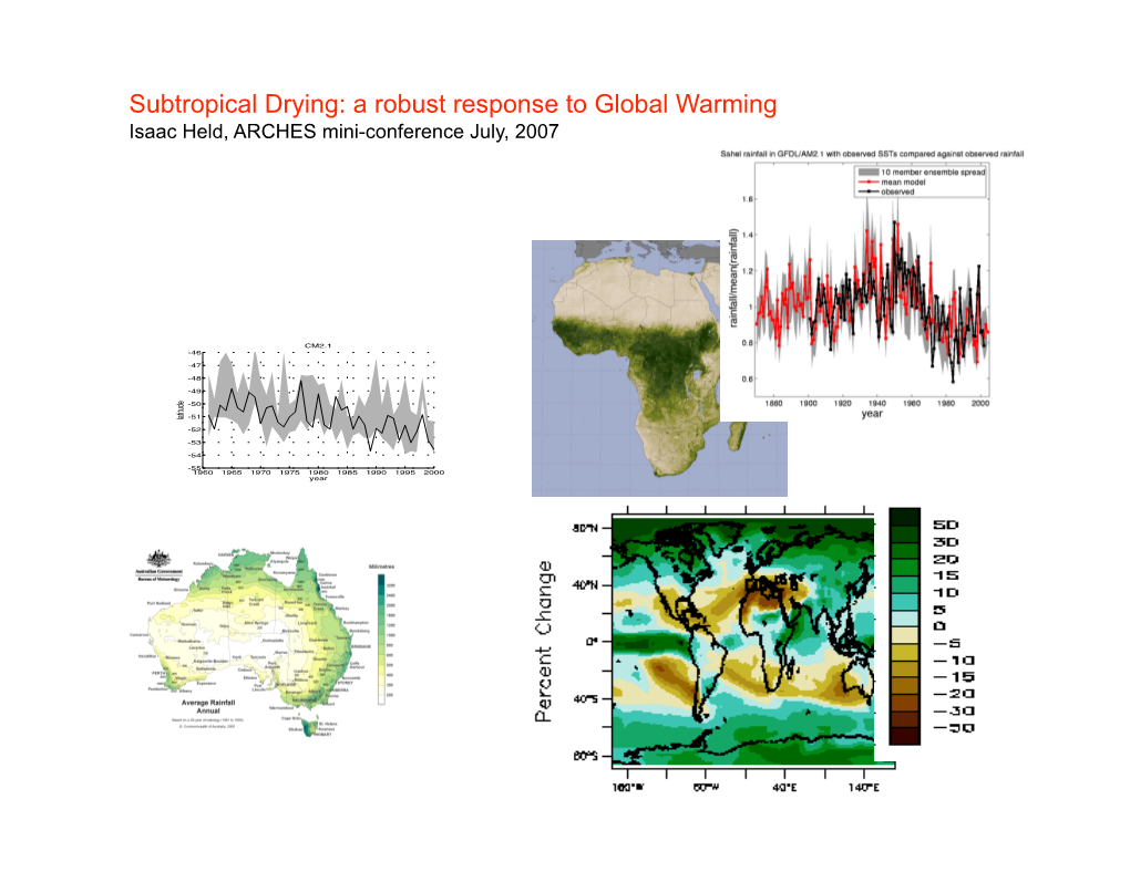 Subtropical Drying: a Robust Response to Global Warming Isaac Held, ARCHES Mini-Conference July, 2007