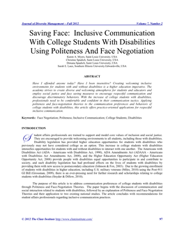 Inclusive Communication with College Students with Disabilities Using Politeness and Face Negotiation Karen A