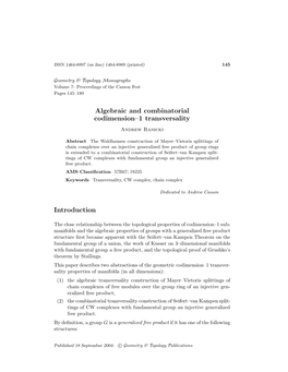 Algebraic and Combinatorial Codimension–1 Transversality Andrew Ranicki