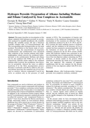 Hydrogen Peroxide Oxygenation of Alkanes Including Methane and Ethane Catalyzed by Iron Complexes in Acetonitrile Georgiy B