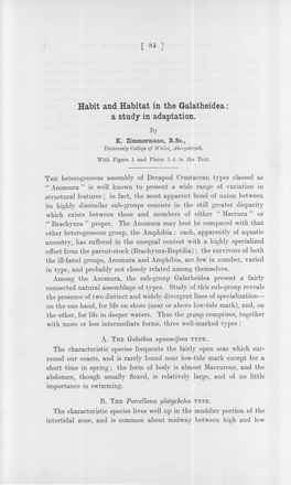 Habit and Habitat in the Galatheidea: a Study in Adaptation. by K