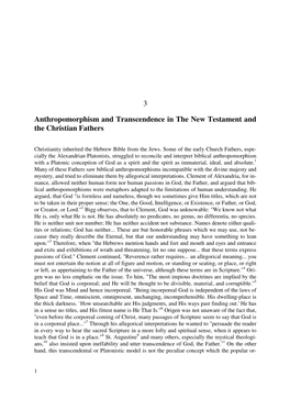 3 Anthropomorphism and Transcendence in the New Testament and the Christian Fathers