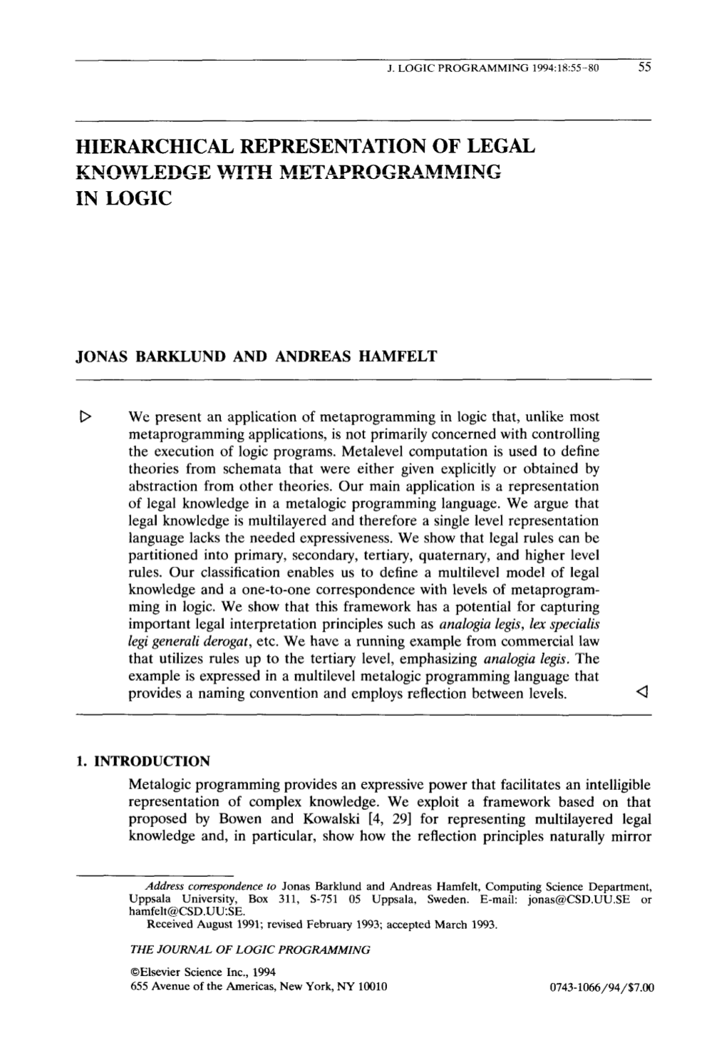 Hierarchical Representation of Legal Knowledge with Metaprogramming in Logic