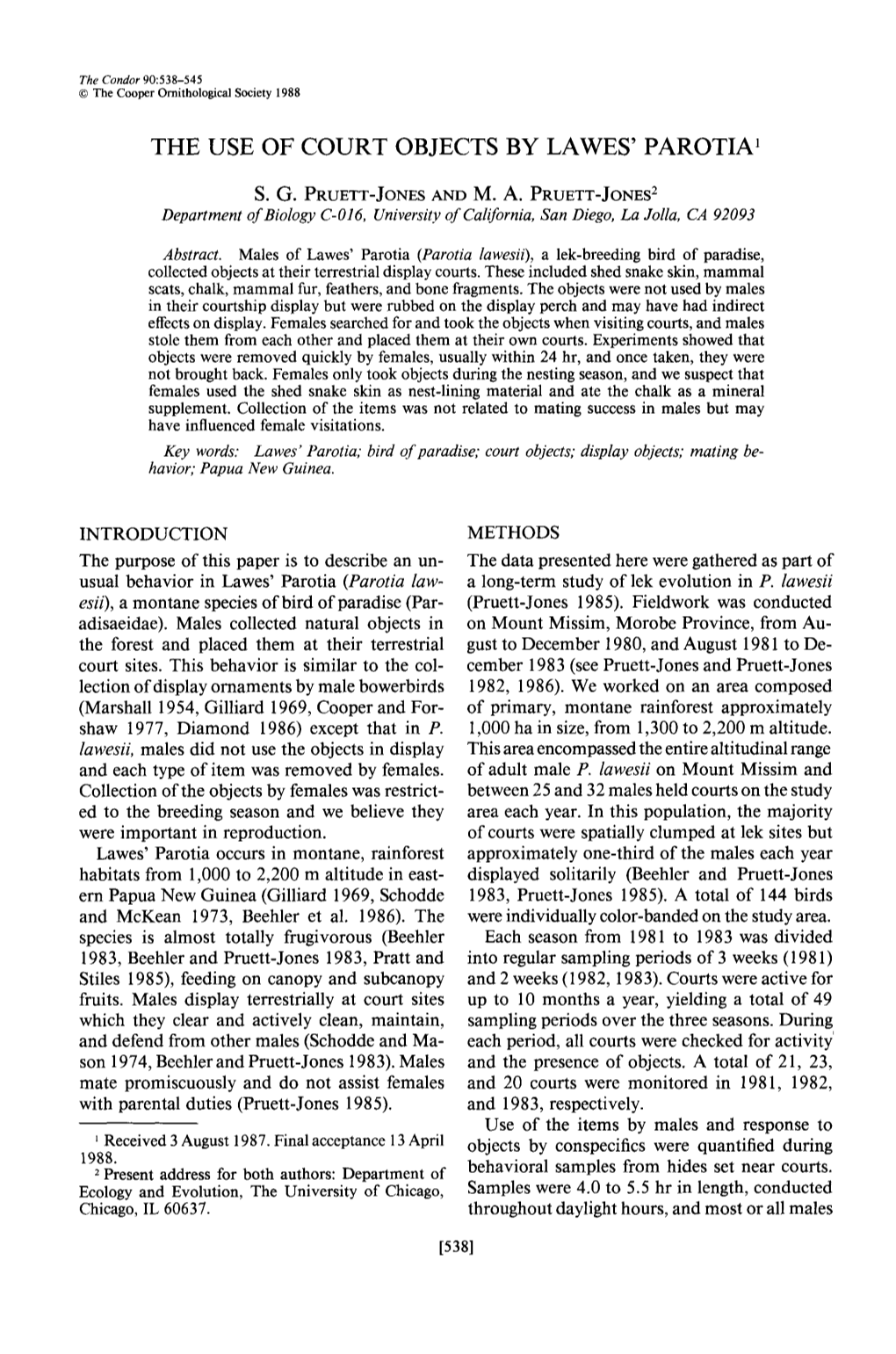 The Use of Court Objects by Lawes Parotia