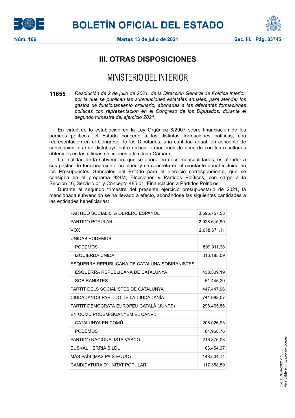 Disposición 11655 Del BOE Núm. 166 De 2021