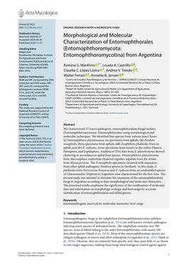 Morphological and Molecular Characterization of Entomophthorales