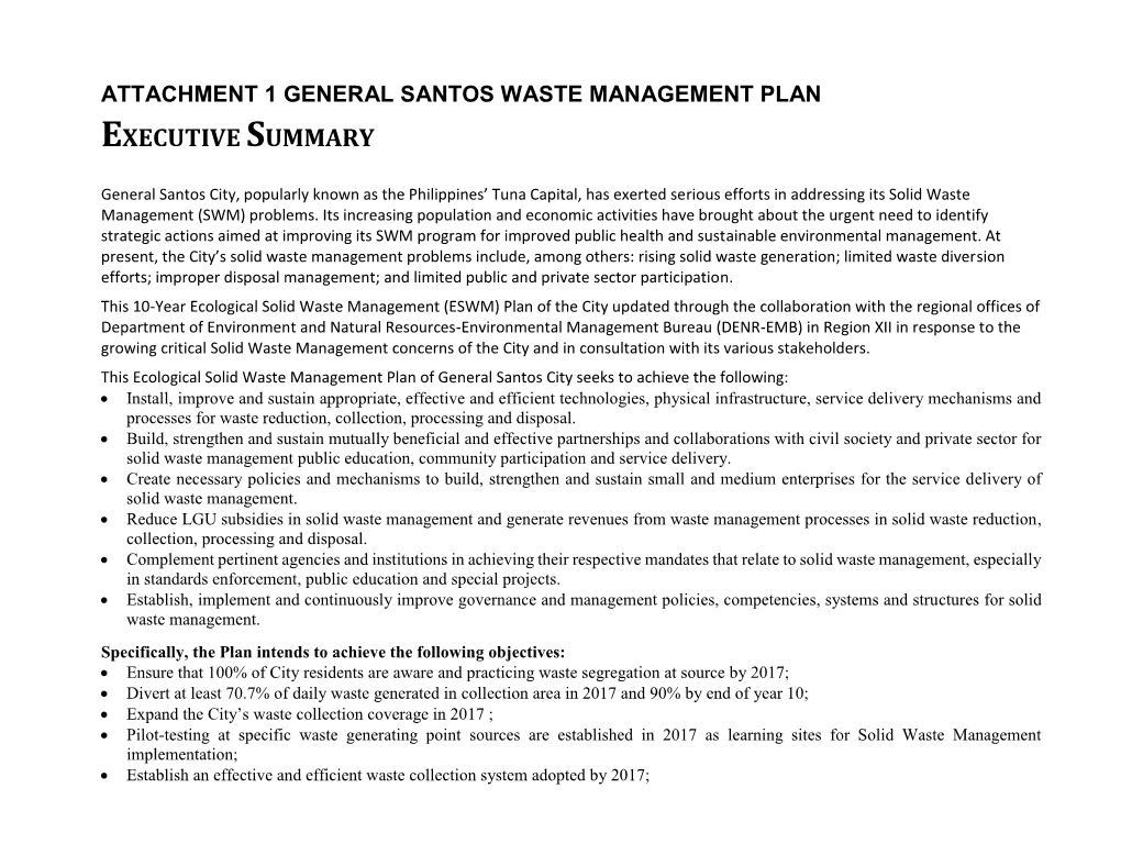 Attachment 1 General Santos Waste Management Plan Executive Summary