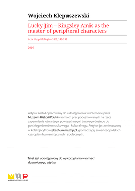 Wojciech Klepuszewski Lucky Jim – Kingsley Amis As the Master of Peripheral Characters