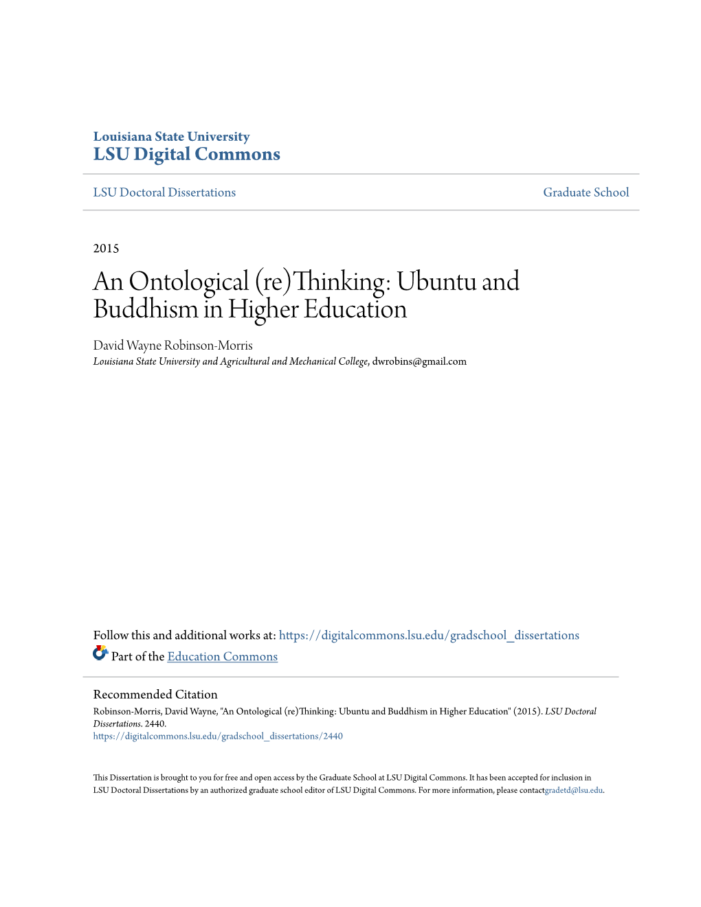An Ontological (Re)Thinking: Ubuntu and Buddhism in Higher Education