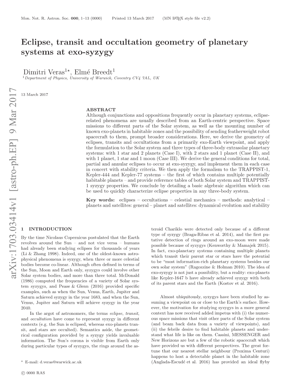 Eclipse, Transit and Occultation Geometry of Planetary Systems at Exo-Syzygy