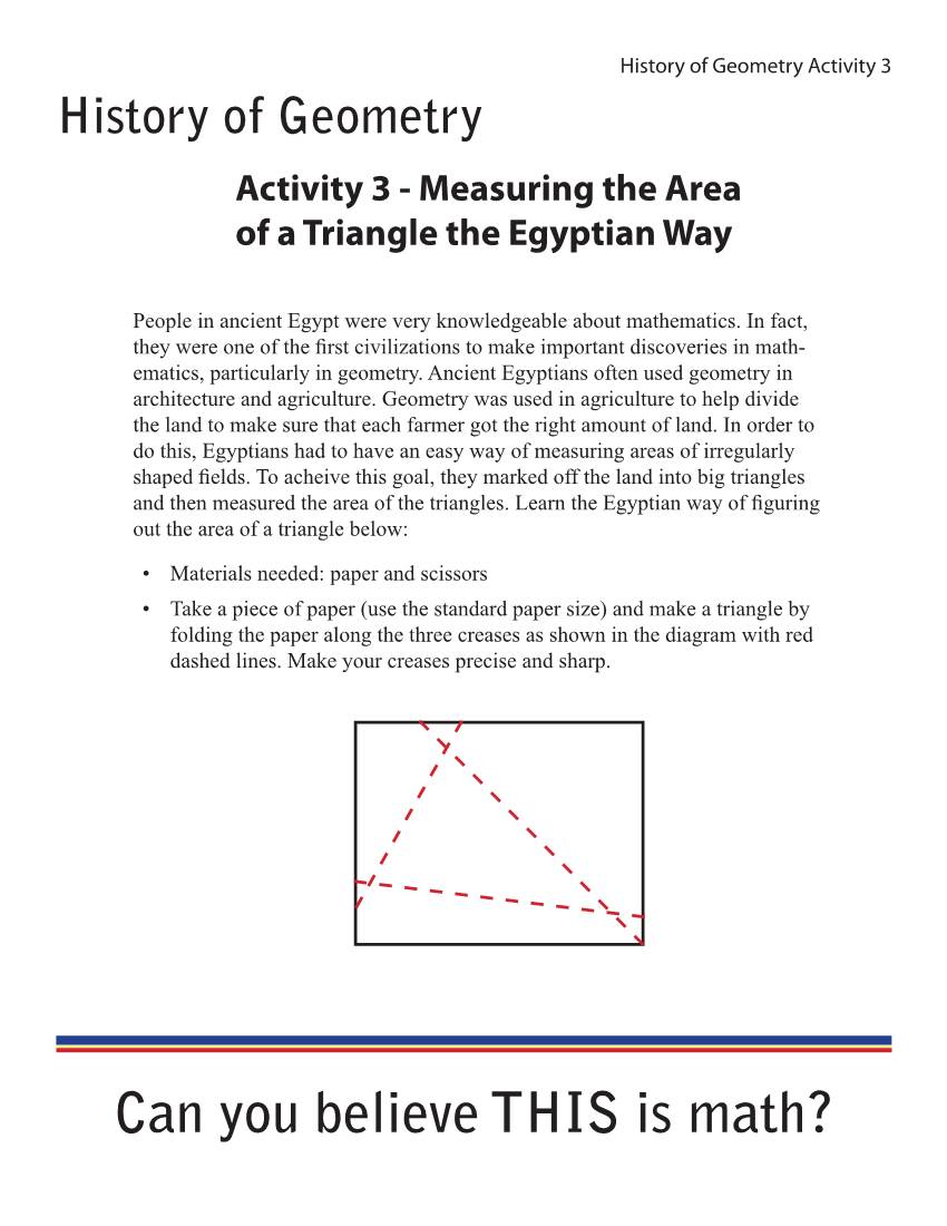 Measuring the Area of a Triangle the Egyptian Way
