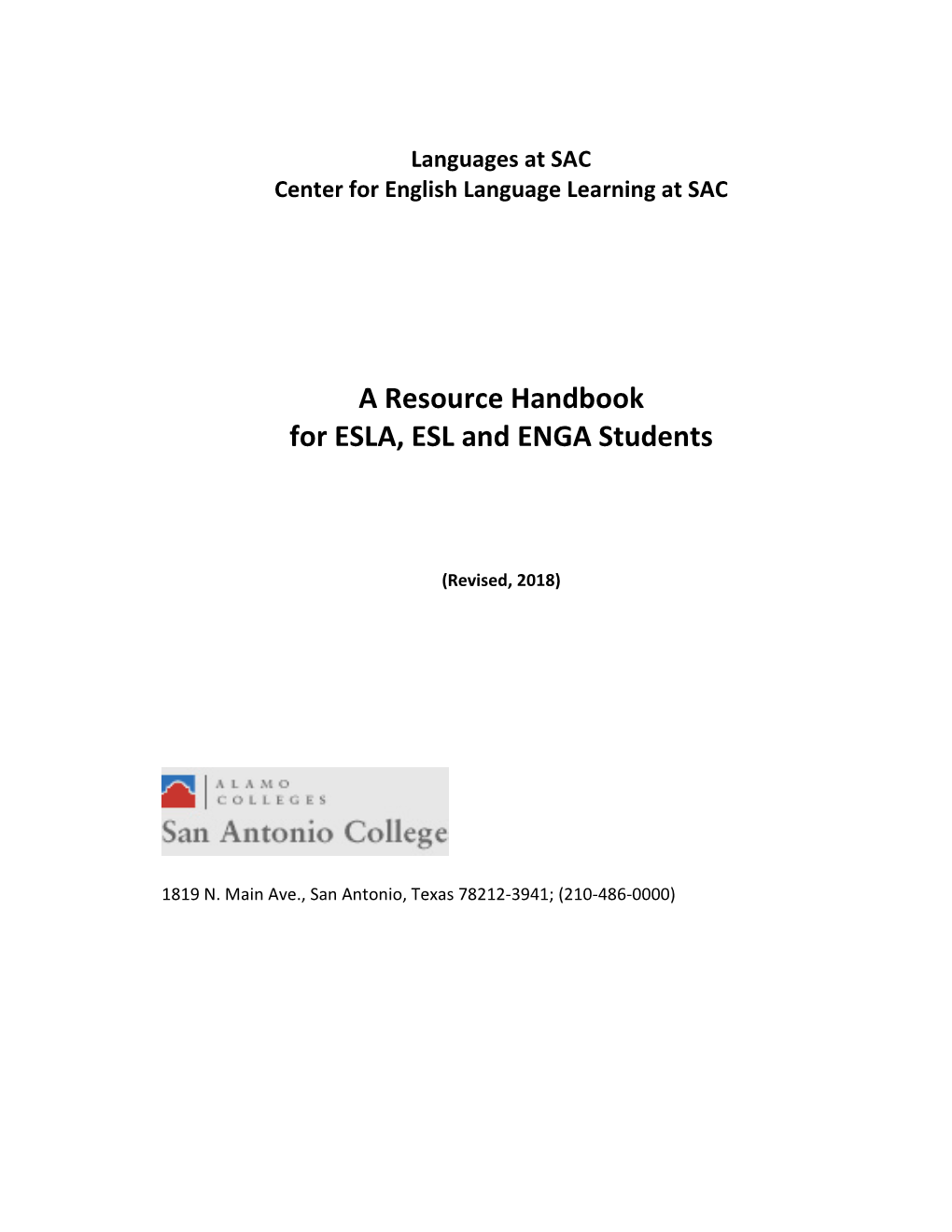 A Resource Handbook for ESLA, ESL and ENGA Students