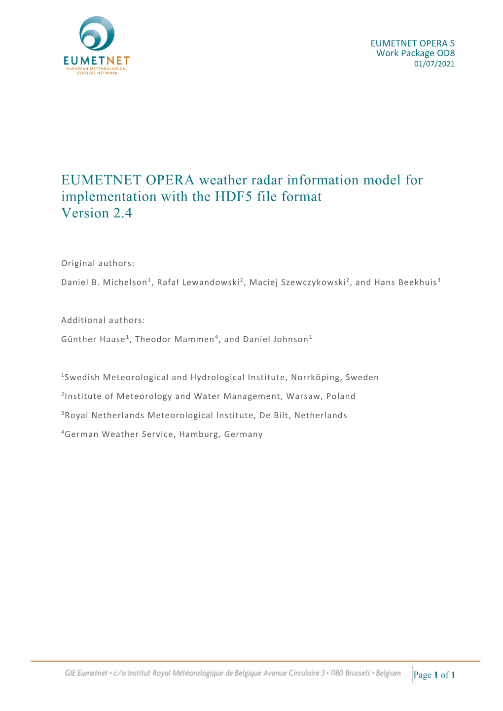 ODIM Version Also Contains a Minimum Speciﬁcation for a Vertical Proﬁle and a Polar RHI Representation