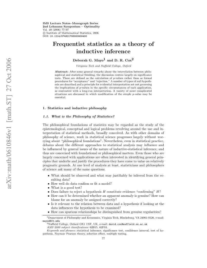 Frequentist Statistics As a Theory of Inductive Inference