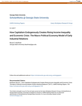 How Capitalism Endogenously Creates Rising Income Inequality and Economic Crisis: the Macro Political Economy Model of Early Industrial Relations