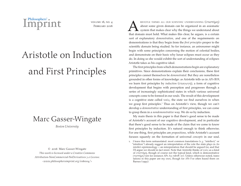 Aristotle on Induction and First Principles