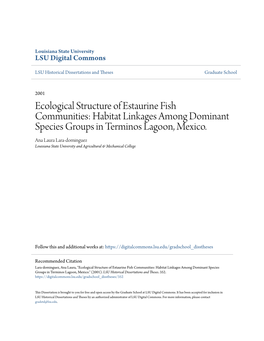 Ecological Structure of Estaurine Fish Communities: Habitat Linkages Among Dominant Species Groups in Terminos Lagoon, Mexico