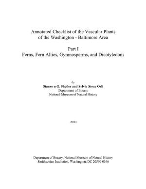 Annotated Checklist of the Vascular Plants of the Washington - Baltimore Area