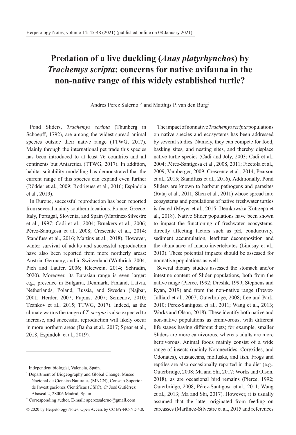 By Trachemys Scripta: Concerns for Native Avifauna in the Non-Native Range of This Widely Established Turtle?