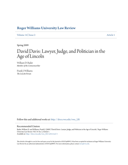 David Davis: Lawyer, Judge, and Politician in the Age of Lincoln William D