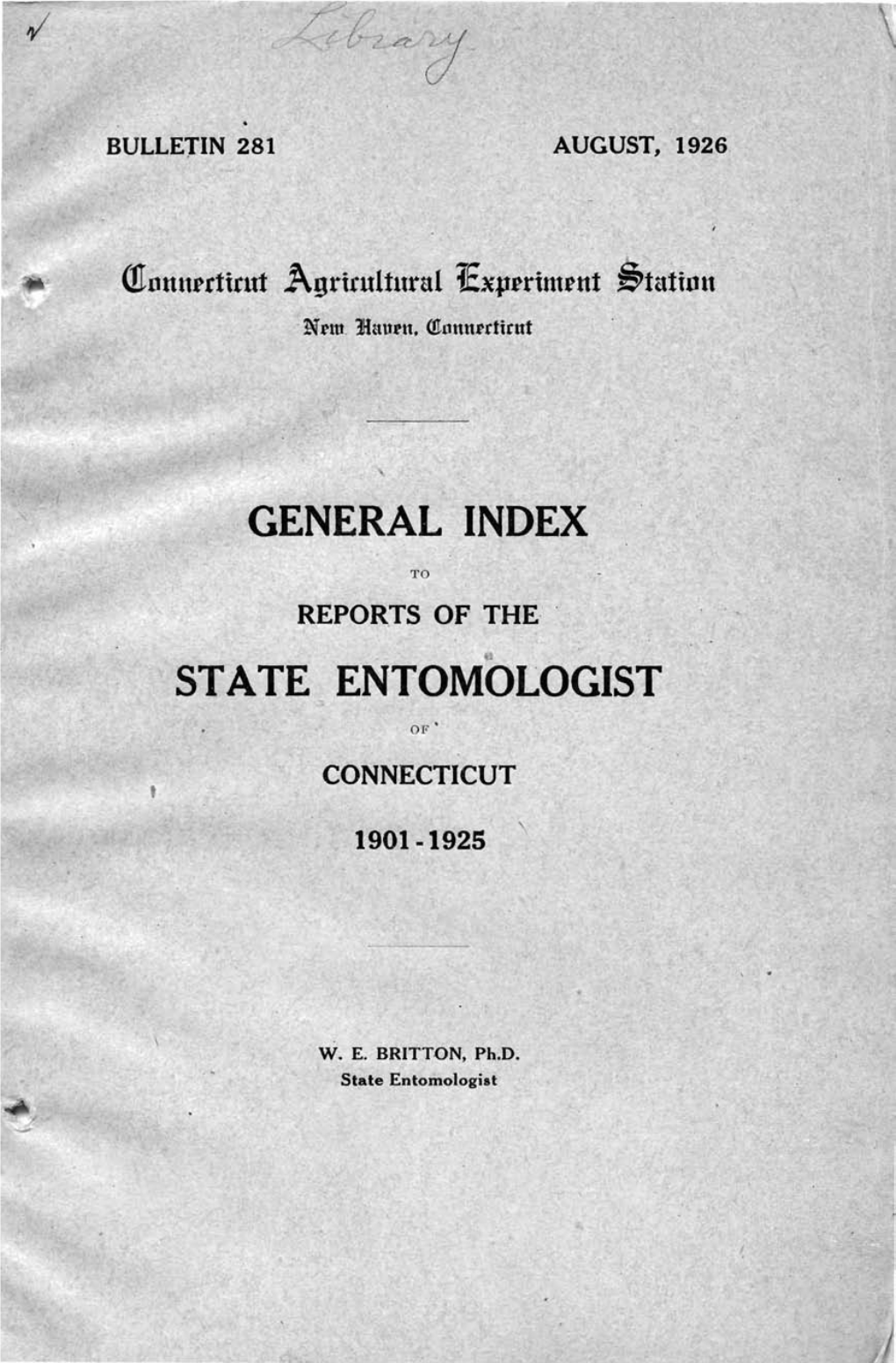 General Index to Reports of the State Entomologist of CT 1901-1925