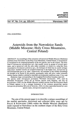 Asteroids from the Nawodzice Sands (Middle Miocene; Holy Cross Mountains, Central Poland)