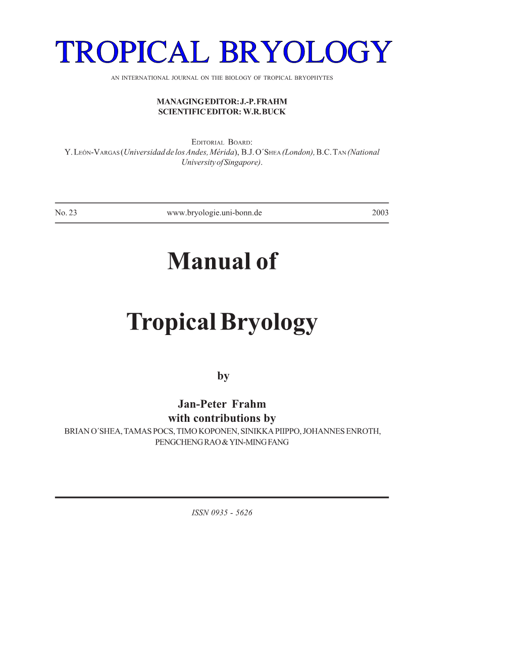 Manual of Tropical Bryology 1