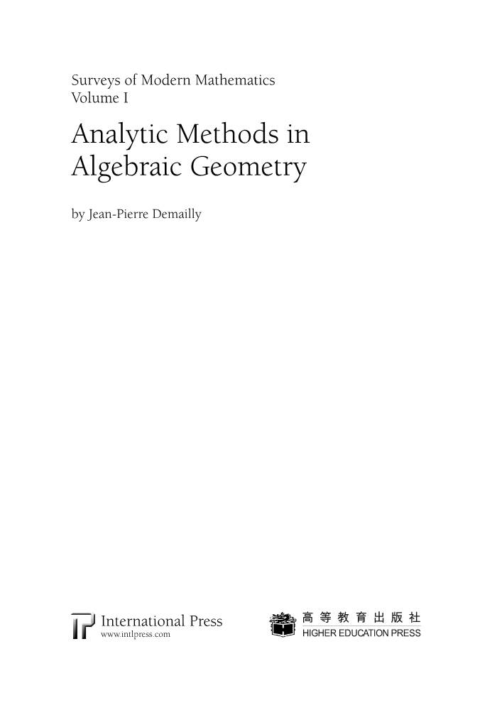 Analytic Methods in Algebraic Geometry by Jean-Pierre Demailly