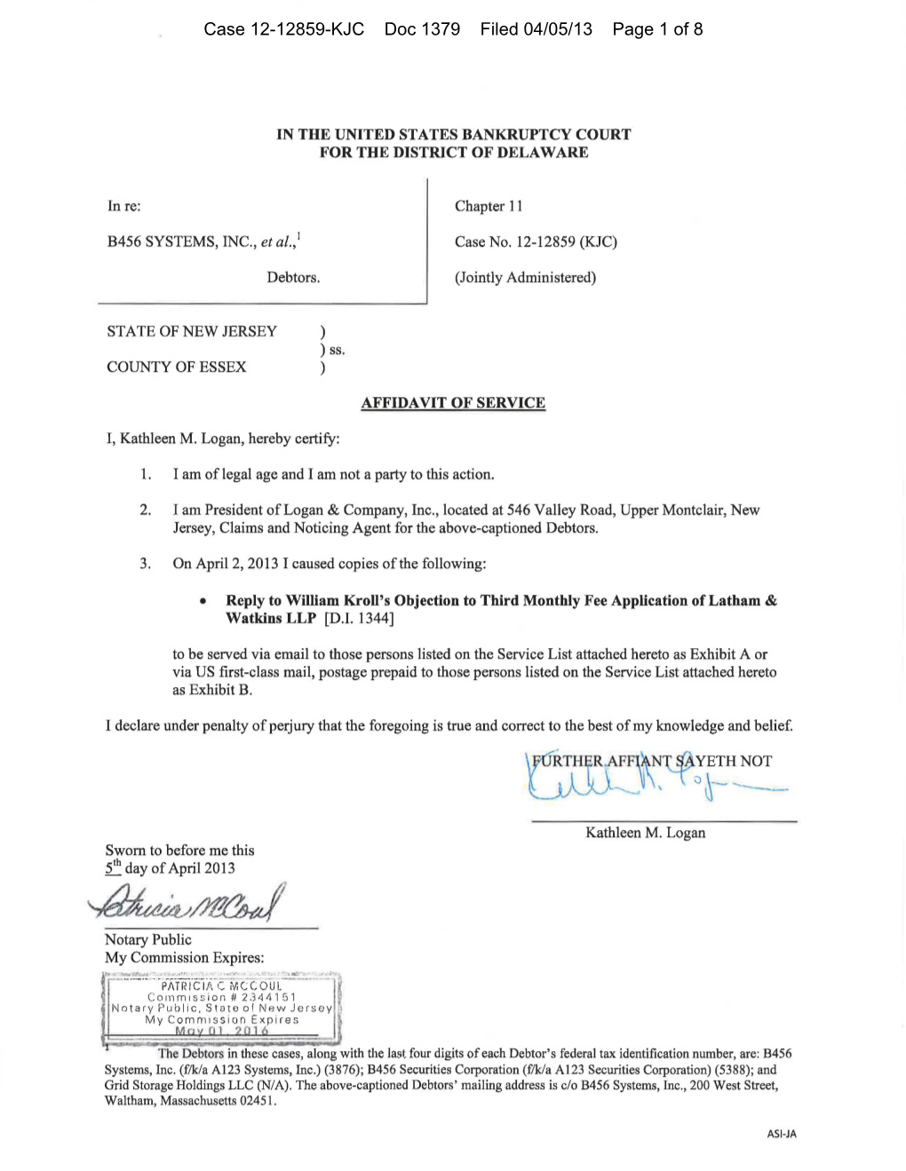 Case 12-12859-KJC Doc 1379 Filed 04/05/13 Page 1 of 8