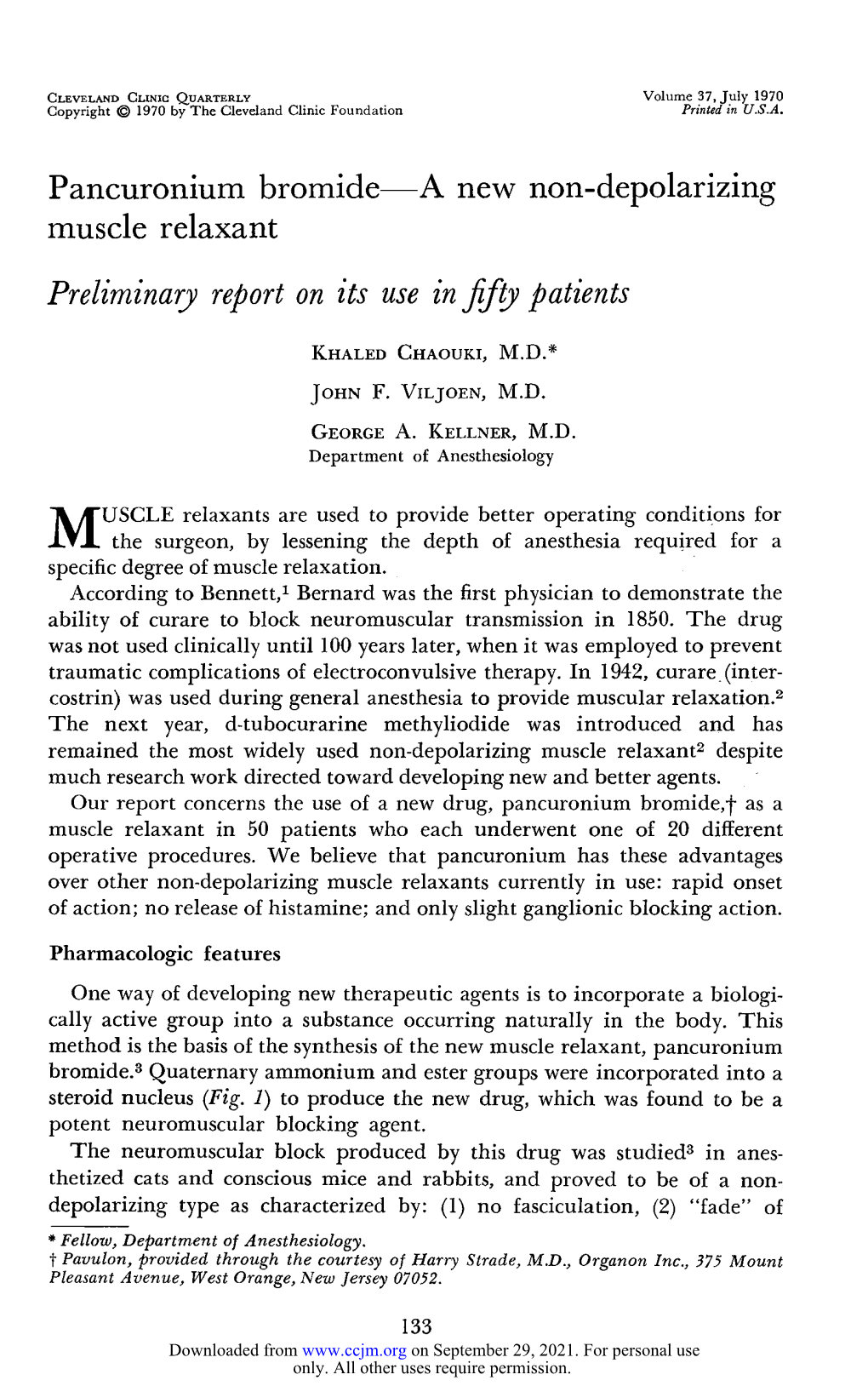 Pancuronium Bromide—A New Non-Depolarizing Muscle Relaxant