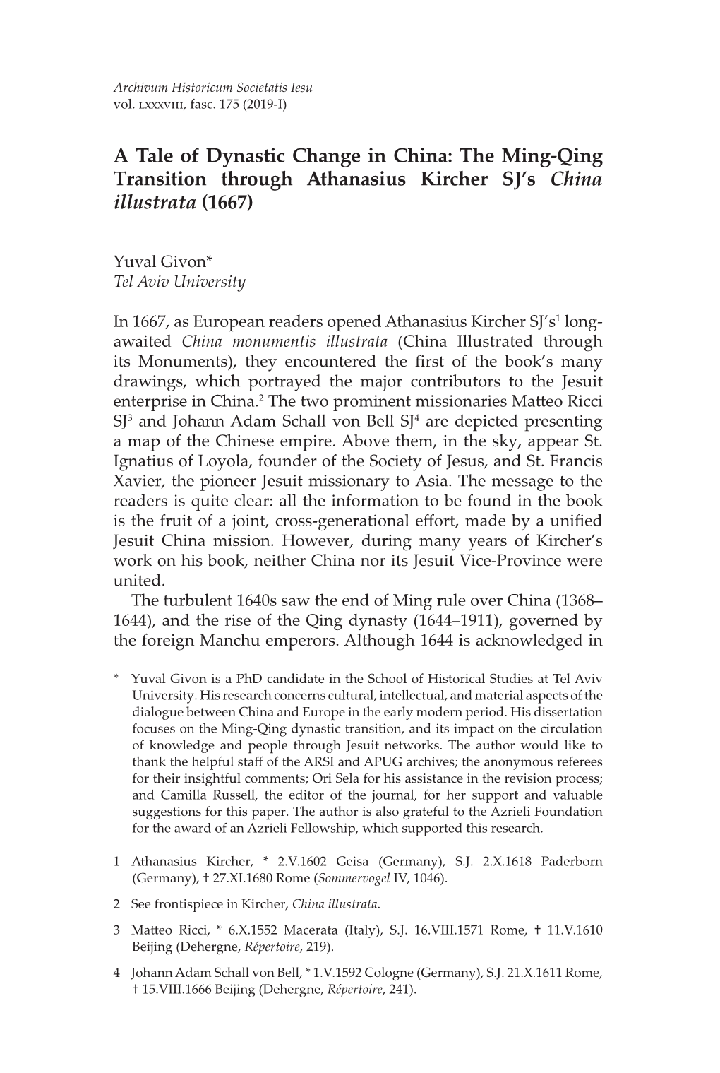 The Ming-Qing Transition Through Athanasius Kircher SJ's China