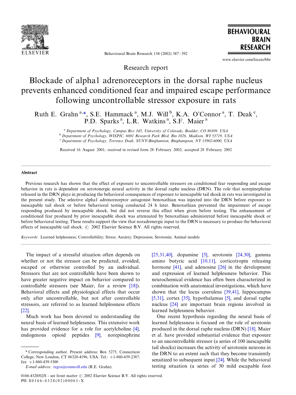 Blockade of Alpha1 Adrenoreceptors in the Dorsal Raphe Nucleus